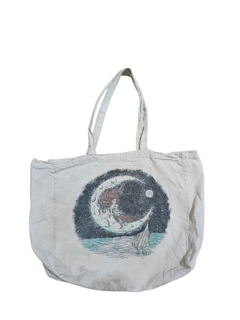 Earthbound Unisex Large Tote Cream Canvas Mermaid Graphic Bag Statement Boho - Picture 2 of 7